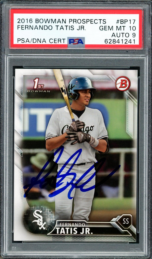 Fernando Tatis Jr. Autographed 2016 Bowman Prospects Rookie Card #BP17 San Diego Padres PSA 10 Auto Grade Mint 9 PSA/DNA #62841241