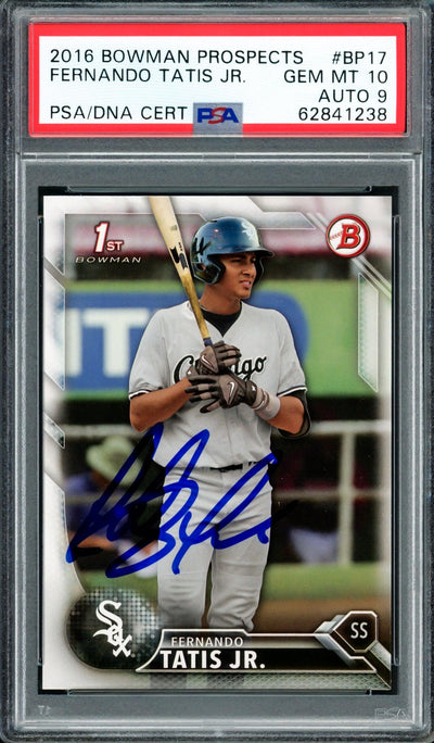 Fernando Tatis Jr. Autographed 2016 Bowman Prospects Rookie Card #BP17 San Diego Padres PSA 10 Auto Grade Mint 9 PSA/DNA #62841238