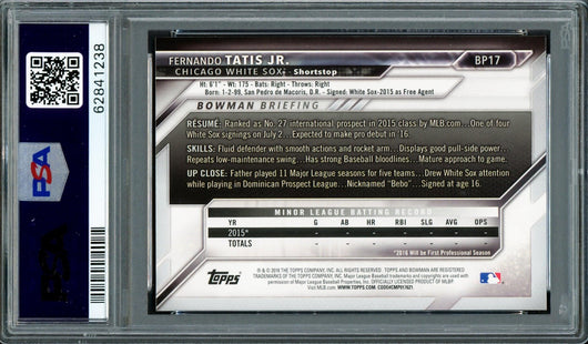 Fernando Tatis Jr. Autographed 2016 Bowman Prospects Rookie Card #BP17 San Diego Padres PSA 10 Auto Grade Mint 9 PSA/DNA #62841238