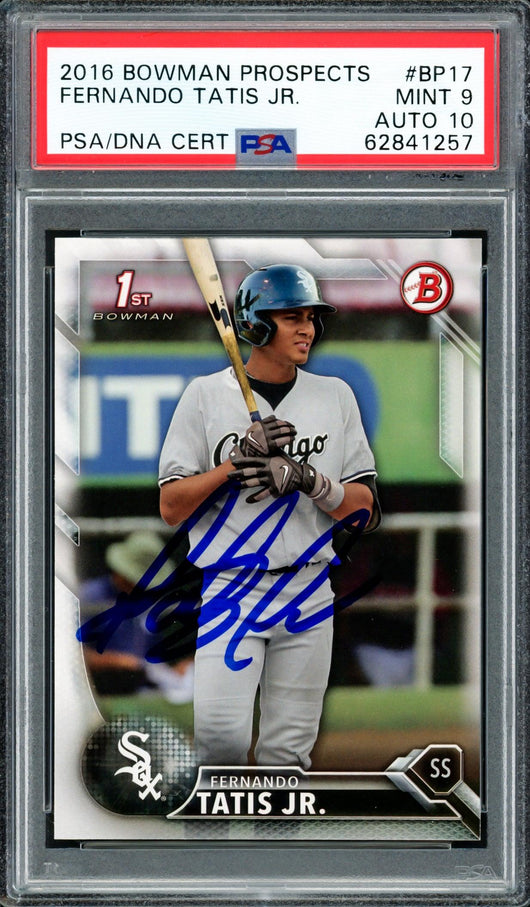 Fernando Tatis Jr. Autographed 2016 Bowman Prospects Rookie Card #BP17 San Diego Padres PSA 9 Auto Grade Gem Mint 10 PSA/DNA #62841257