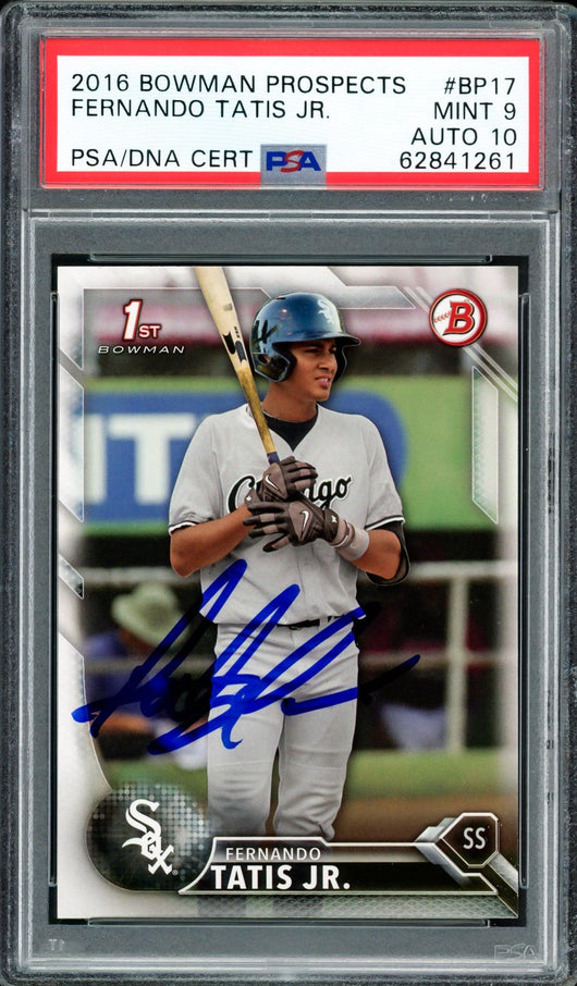 Fernando Tatis Jr. Autographed 2016 Bowman Prospects Rookie Card #BP17 San Diego Padres PSA 9 Auto Grade Gem Mint 10 PSA/DNA #62841261