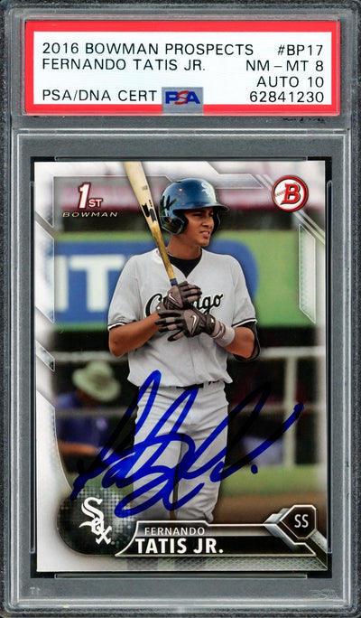 Fernando Tatis Jr. Autographed 2016 Bowman Prospects Rookie Card #BP17 San Diego Padres PSA 8 Auto Grade Gem Mint 10 PSA/DNA Stock #208569