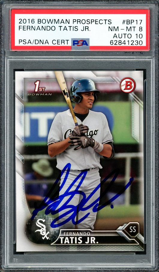 Fernando Tatis Jr. Autographed 2016 Bowman Prospects Rookie Card #BP17 San Diego Padres PSA 8 Auto Grade Gem Mint 10 PSA/DNA Stock #208569
