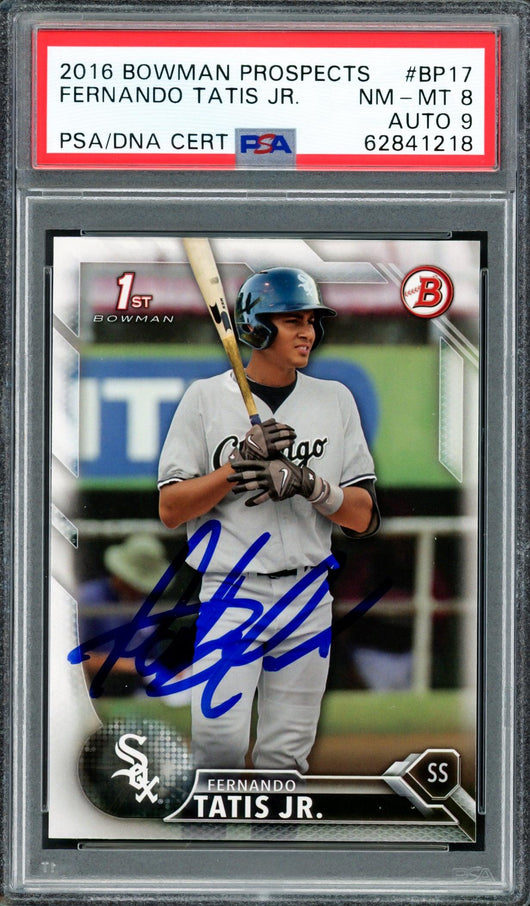 Fernando Tatis Jr. Autographed 2016 Bowman Prospects Rookie Card #BP17 San Diego Padres PSA 8 Auto Grade Mint 9 PSA/DNA #62841218