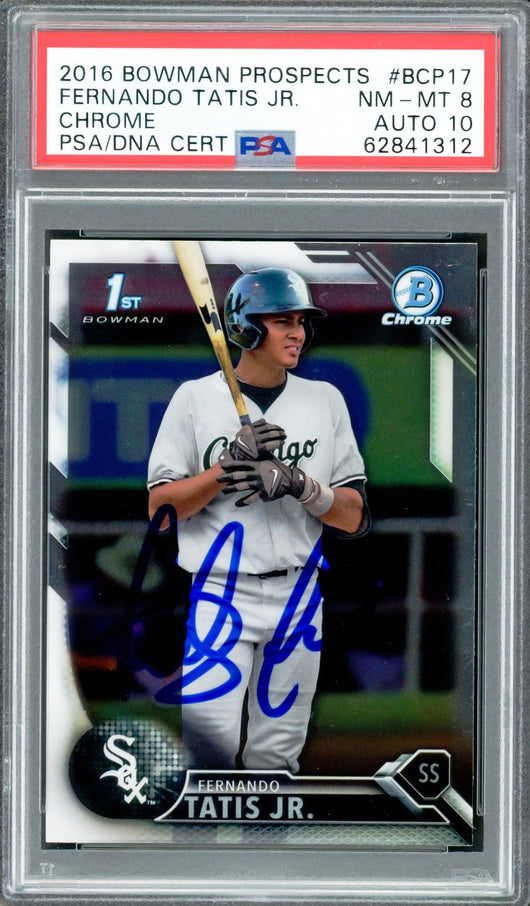 Fernando Tatis Jr. Autographed 2016 Bowman Chrome Prospects Rookie Card #BCP17 San Diego Padres PSA 8 Auto Grade Gem Mint 10 PSA/DNA #62841312
