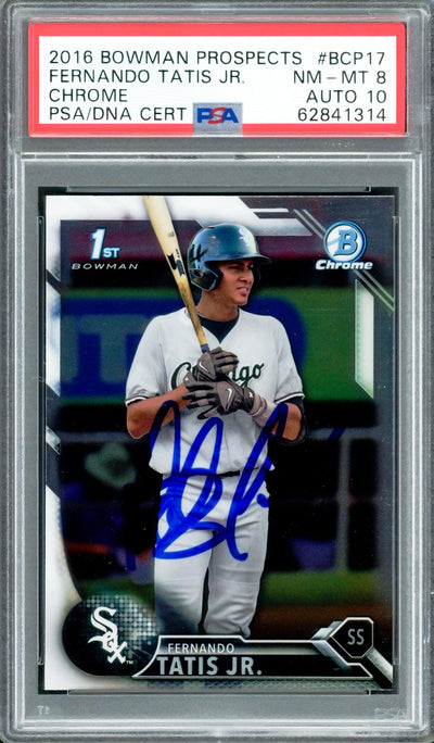 Fernando Tatis Jr. Autographed 2016 Bowman Chrome Prospects Rookie Card #BCP17 San Diego Padres PSA 8 Auto Grade Gem Mint 10 PSA/DNA #62841314