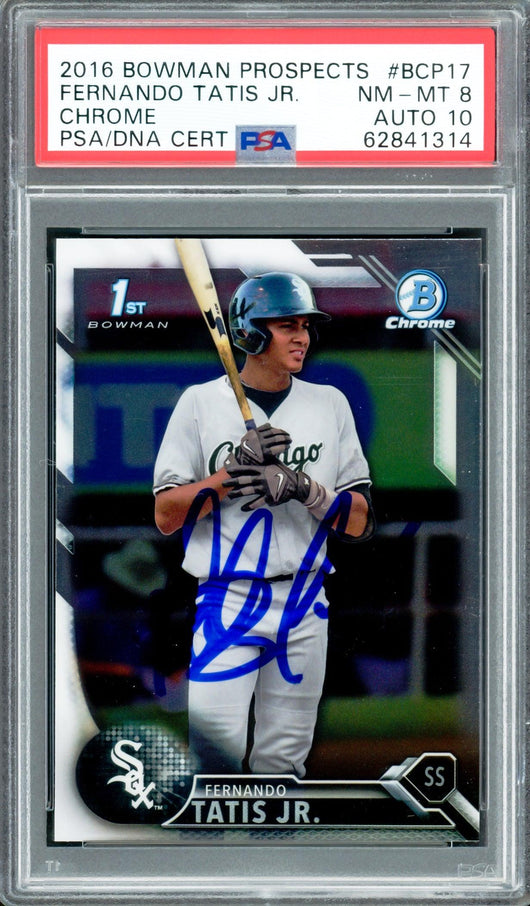 Fernando Tatis Jr. Autographed 2016 Bowman Chrome Prospects Rookie Card #BCP17 San Diego Padres PSA 8 Auto Grade Gem Mint 10 PSA/DNA #62841314