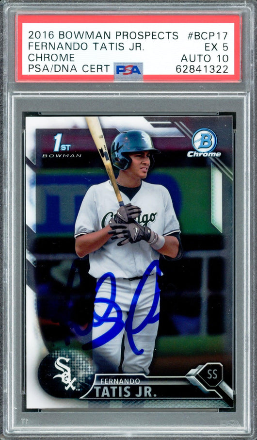 Fernando Tatis Jr. Autographed 2016 Bowman Chrome Prospects Rookie Card #BCP17 San Diego Padres PSA 5 Auto Grade Gem Mint 10 PSA/DNA #62841322