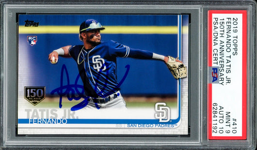 Fernando Tatis Jr. Autographed 2019 Topps 150th Anniversary Rookie Card #410 San Diego Padres PSA 9 Auto Grade Gem Mint 10 Highest Graded PSA/DNA #62841192