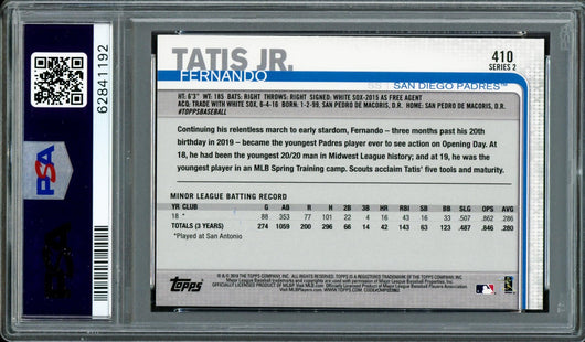 Fernando Tatis Jr. Autographed 2019 Topps 150th Anniversary Rookie Card #410 San Diego Padres PSA 9 Auto Grade Gem Mint 10 Highest Graded PSA/DNA #62841192