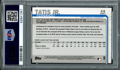 Fernando Tatis Jr. Autographed 2019 Topps Rookie Card #410 San Diego Padres PSA 7 Auto Grade Gem Mint 10 PSA/DNA #62841367