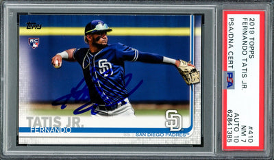 Fernando Tatis Jr. Autographed 2019 Topps Rookie Card #410 San Diego Padres PSA 7 Auto Grade Gem Mint 10 PSA/DNA #62841385