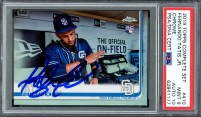 Fernando Tatis Jr. Autographed 2019 Topps Chrome Complete Set Rookie Card #410 San Diego Padres PSA 9 Auto Grade Gem Mint 10 PSA/DNA #62841177
