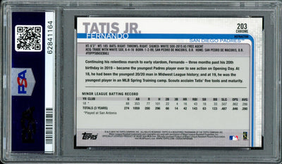 Fernando Tatis Jr. Autographed 2019 Topps Chrome Pink Refractor Rookie Card #203 San Diego Padres PSA 10 Auto Grade Mint 9 PSA/DNA #62841164