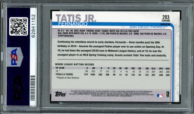 Fernando Tatis Jr. Autographed 2019 Topps Chrome Sepia Refractor Rookie Card #203 San Diego Padres PSA 9 Auto Grade Mint 9 PSA/DNA #62841152