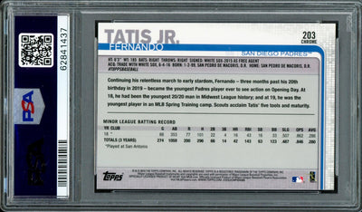 Fernando Tatis Jr. Autographed 2019 Topps Chrome Rookie Card #203 San Diego Padres PSA 10 Auto Grade Mint 9 PSA/DNA #62841437