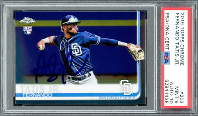 Fernando Tatis Jr. Autographed 2019 Topps Chrome Rookie Card #203 San Diego Padres PSA 9 Auto Grade Gem Mint 10 PSA/DNA #62841438