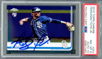 Fernando Tatis Jr. Autographed 2019 Topps Chrome Rookie Card #203 San Diego Padres PSA 8 Auto Grade Gem Mint 10 PSA/DNA #62841469