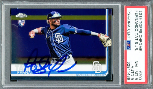 Fernando Tatis Jr. Autographed 2019 Topps Chrome Rookie Card #203 San Diego Padres PSA 8 Auto Grade Mint 9 PSA/DNA #62841439
