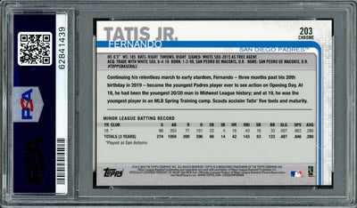 Fernando Tatis Jr. Autographed 2019 Topps Chrome Rookie Card #203 San Diego Padres PSA 8 Auto Grade Mint 9 PSA/DNA #62841439