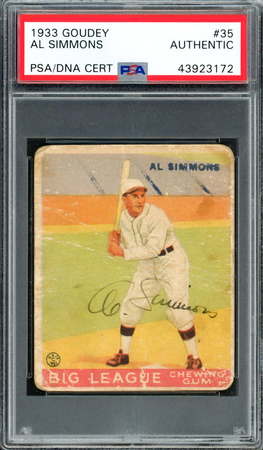 Al Simmons Autographed 1933 Goudey Rookie Card #35 Philadelphia A's PSA/DNA #43923172