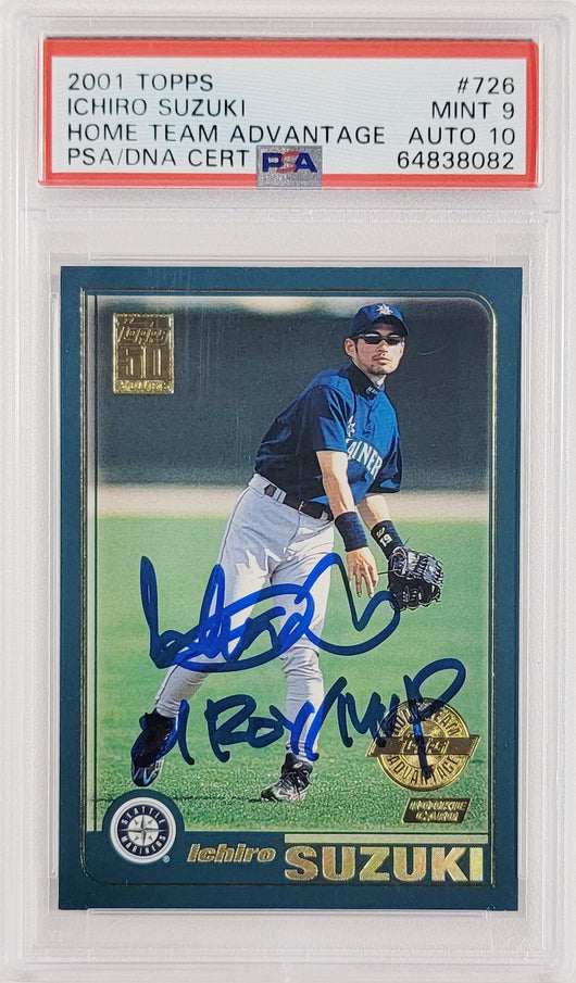 Ichiro Suzuki Autographed 2001 Topps Home Team Advantage Rookie Card #726 Seattle Mariners PSA 9 Auto Grade Gem Mint 10 "01 ROY/MVP" Highest Graded PSA/DNA #64838082