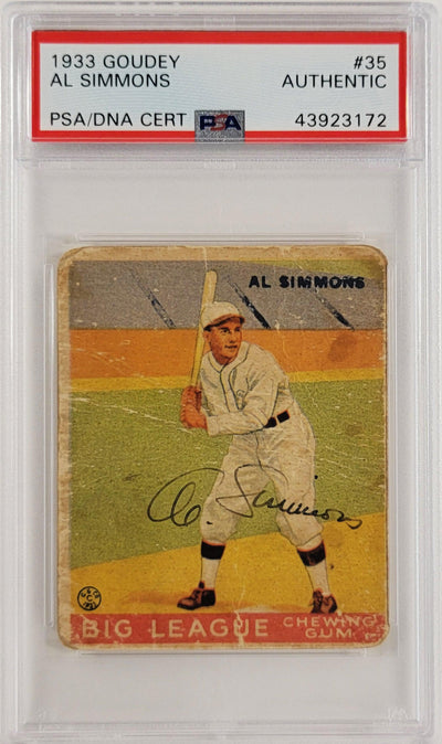 Al Simmons Autographed 1933 Goudey Rookie Card #35 Philadelphia A's PSA/DNA #43923172