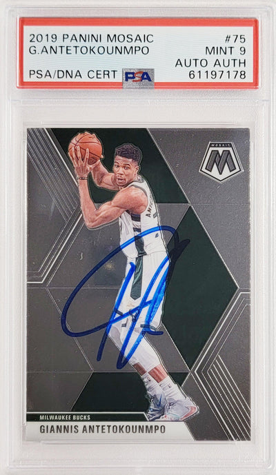 Giannis Antetokounmpo Autographed 2019 Panini Mosaic Card #75 Milwaukee Bucks PSA 9 PSA/DNA Stock #208511