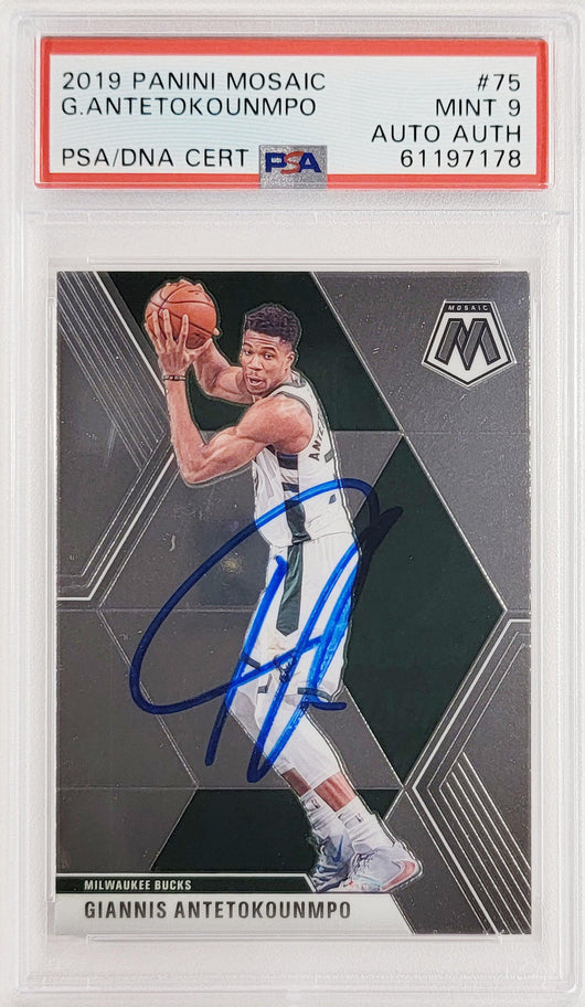 Giannis Antetokounmpo Autographed 2019 Panini Mosaic Card #75 Milwaukee Bucks PSA 9 PSA/DNA Stock #208511