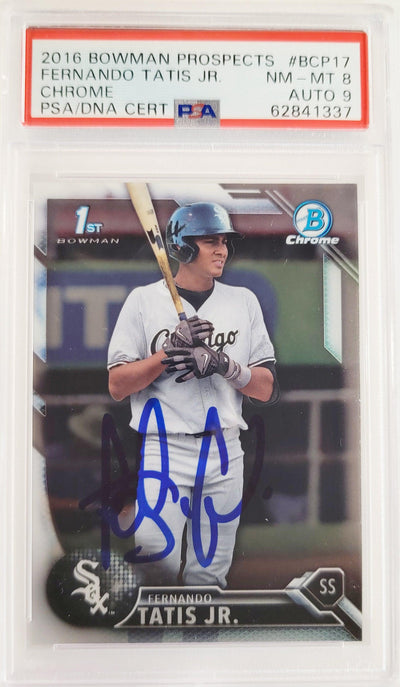 Fernando Tatis Jr. Autographed 2016 Bowman Chrome Prospects Rookie Card #BCP17 San Diego Padres PSA 8 Auto Grade Mint 9 PSA/DNA Stock #208581