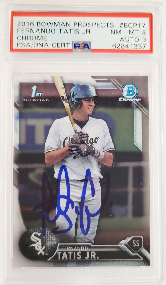 Fernando Tatis Jr. Autographed 2016 Bowman Chrome Prospects Rookie Card #BCP17 San Diego Padres PSA 8 Auto Grade Mint 9 PSA/DNA Stock #208581