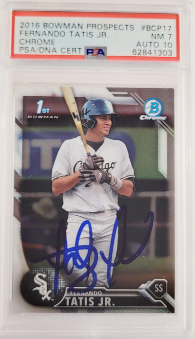 Fernando Tatis Jr. Autographed 2016 Bowman Chrome Prospects Rookie Card #BCP17 San Diego Padres PSA 7 Auto Grade Gem Mint 10 PSA/DNA Stock #208582