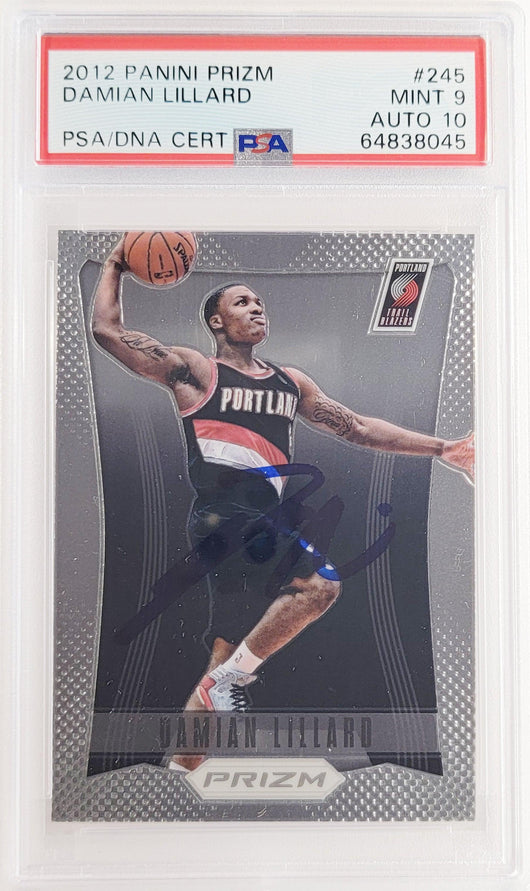 Damian Lillard Autographed 2012 Panini Prizm Rookie Card #245 Portland Trail Blazers PSA 9 Auto Grade Gem Mint 10 On Card PSA/DNA #64838045