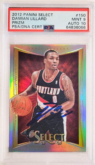 Damian Lillard Autographed 2012 Panini Select Silver Prizm Rookie Card #150 Portland Trail Blazers PSA 9 Auto Grade Gem Mint 10 On Card Highest Graded PSA/DNA #64838066