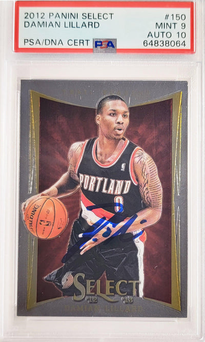 Damian Lillard Autographed 2012 Panini Select Rookie Card #150 Portland Trail Blazers PSA 9 Auto Grade Gem Mint 10 On Card PSA/DNA #64838064