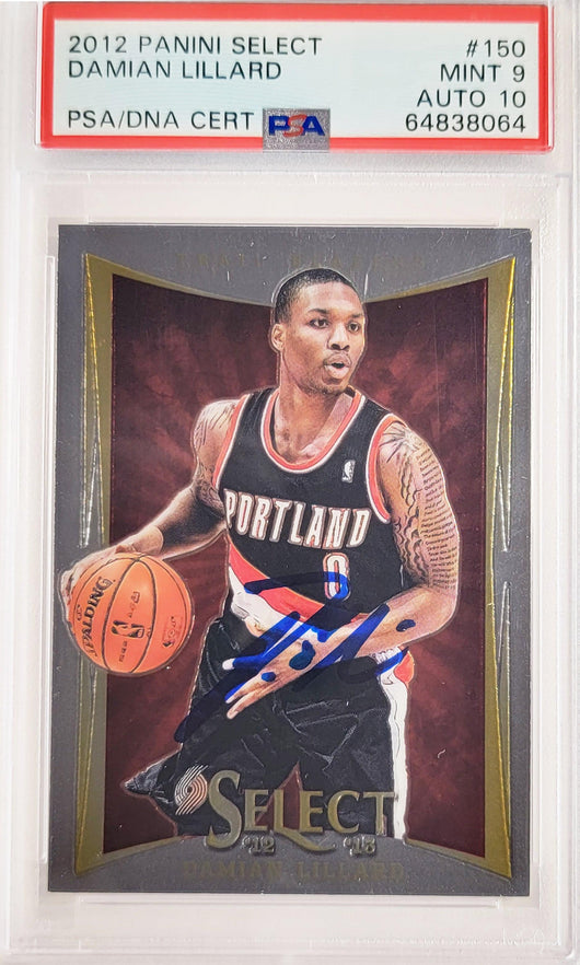 Damian Lillard Autographed 2012 Panini Select Rookie Card #150 Portland Trail Blazers PSA 9 Auto Grade Gem Mint 10 On Card PSA/DNA #64838064