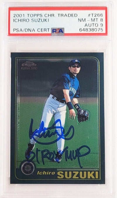 Ichiro Suzuki Autographed 2001 Topps Chrome Traded Rookie Card #T266 Seattle Mariners PSA 8 Auto Grade Mint 9 "01 ROY/MVP" PSA/DNA #64838075