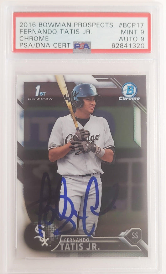 Fernando Tatis Jr. Autographed 2016 Bowman Chrome Prospects Rookie Card #BCP17 San Diego Padres PSA 9 Auto Grade Mint 9 PSA/DNA #62841320