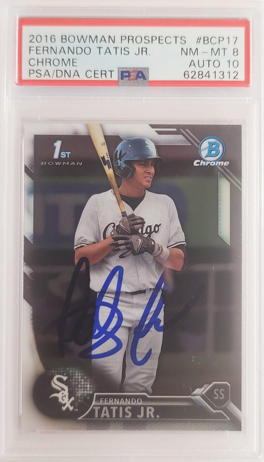 Fernando Tatis Jr. Autographed 2016 Bowman Chrome Prospects Rookie Card #BCP17 San Diego Padres PSA 8 Auto Grade Gem Mint 10 PSA/DNA #62841312