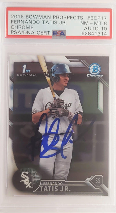 Fernando Tatis Jr. Autographed 2016 Bowman Chrome Prospects Rookie Card #BCP17 San Diego Padres PSA 8 Auto Grade Gem Mint 10 PSA/DNA #62841314