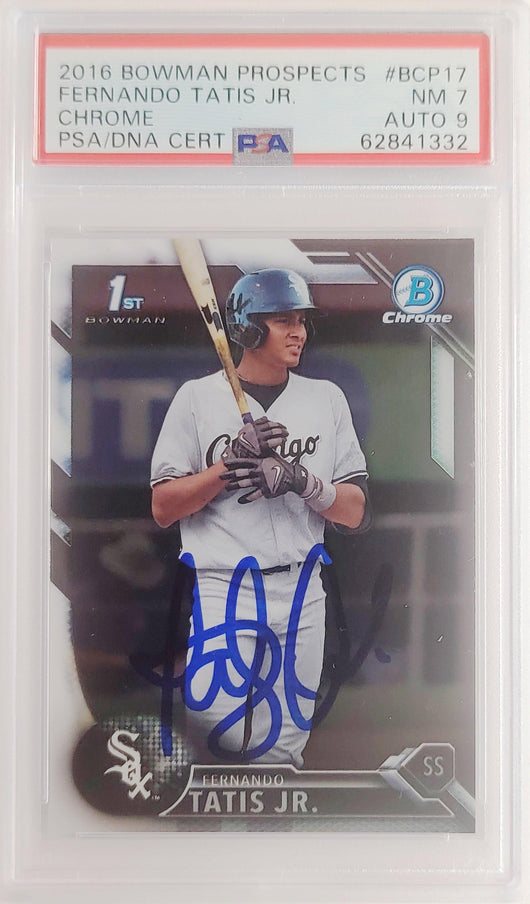Fernando Tatis Jr. Autographed 2016 Bowman Chrome Prospects Rookie Card #BCP17 San Diego Padres PSA 7 Auto Grade Mint 9 PSA/DNA #62841332