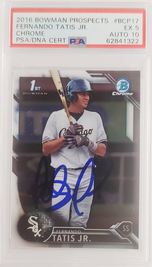 Fernando Tatis Jr. Autographed 2016 Bowman Chrome Prospects Rookie Card #BCP17 San Diego Padres PSA 5 Auto Grade Gem Mint 10 PSA/DNA #62841322