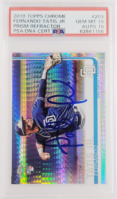 Fernando Tatis Jr. Autographed 2019 Topps Chrome Prism Refractor Rookie Card #203 San Diego Padres PSA 10 Auto Grade Gem Mint 10 PSA/DNA #62841156