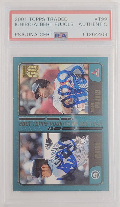 Albert Pujols & Ichiro Suzuki Autographed 2001 Topps Traded Rookie Card #T99 PSA/DNA #61264409