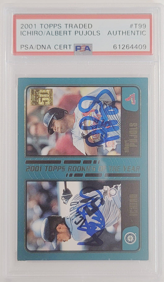 Albert Pujols & Ichiro Suzuki Autographed 2001 Topps Traded Rookie Card #T99 PSA/DNA #61264409