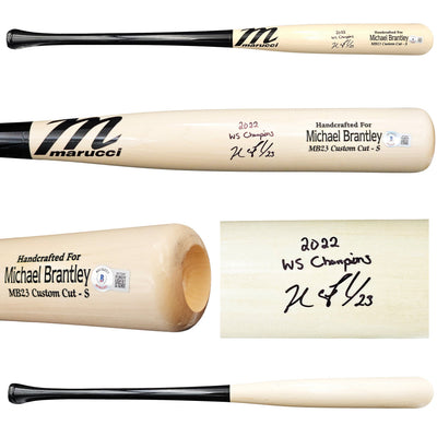 Michael Brantley Autographed Blonde Marucci Player Model Bat Houston Astros "2022 WS Champions" Beckett BAS Witness Stock #220446