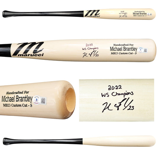 Michael Brantley Autographed Blonde Marucci Player Model Bat Houston Astros "2022 WS Champions" Beckett BAS Witness Stock #220446