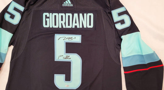 Seattle Kraken Mark Giordano Autographed Blue Adidas Authentic Jersey Size 54 With 2021-22 Inaugural Patch "1st Sea Captain" Fanatics Holo #B389979