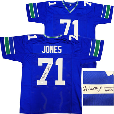 Seattle Seahawks Walter Jones Autographed Blue Jersey "HOF 14" JSA