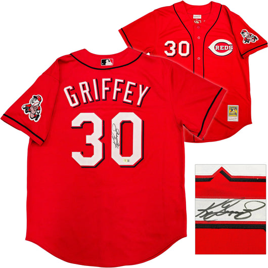 Cincinnati Reds Ken Griffey Jr. Autographed Red Authentic Mitchell & Ness 2005 Cooperstown Collection Jersey Size 48 Beckett BAS Witness